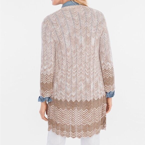 Chico’s Cardigan Sweater Womens 3 / XL / 16 Neutral Chevron Patterned Open Front - Picture 2 of 10